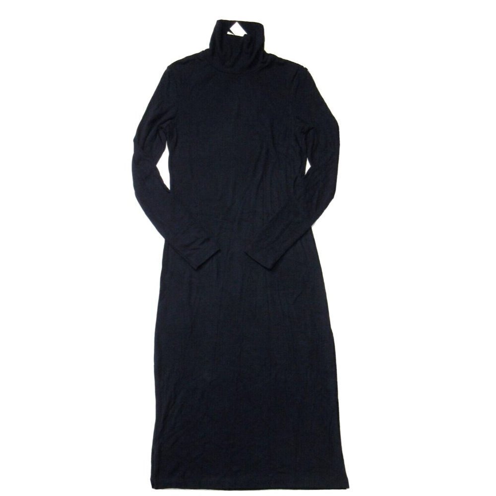 NWT James Perse Turtleneck Double Split Midi in French Navy Stretch Dress 1 / S